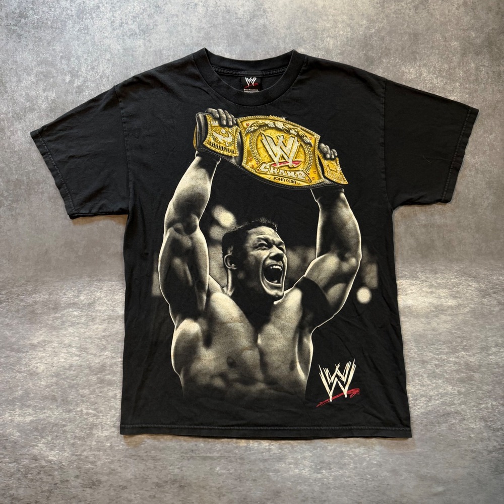 Vintage 2007 WWE John Cena Spinner Championship Belt T Shirt Mens L Black Hybrid